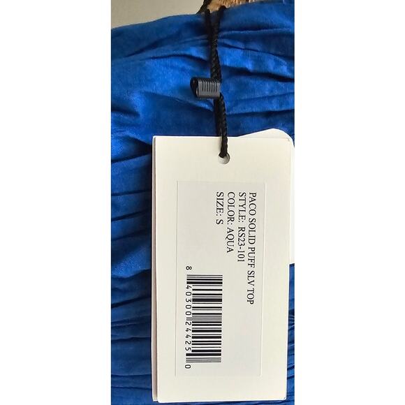 Sea New York Paco Solid Puff Sleeve Aqua Top Women's Sz S NWT New - Picture 9 of 11